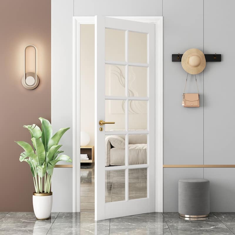 10-Lite Clear Glass Slab Interior Doors Solid Wood White Pre-Finished - 32X80