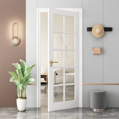 10-Lite Clear Glass Slab Interior Doors Solid Wood White Pre-Finished