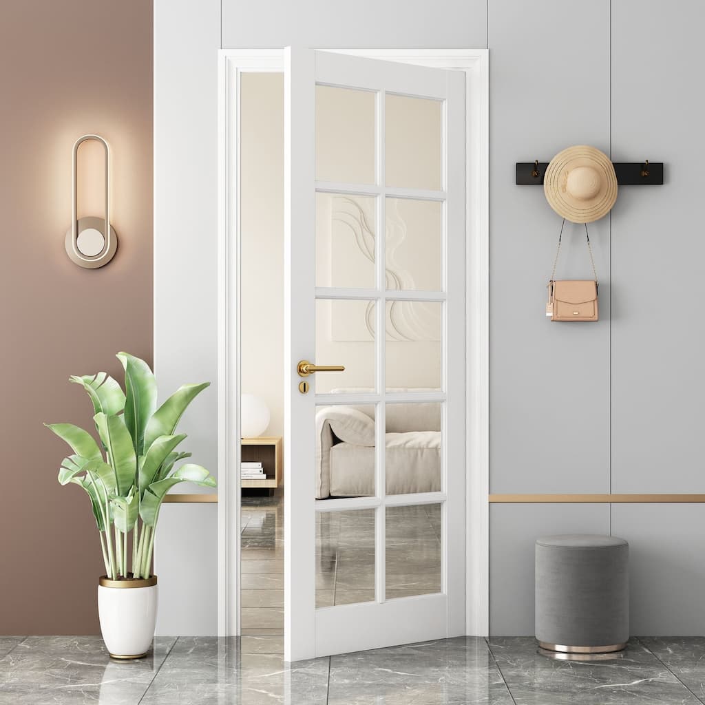 10-Lite Clear Glass Slab Interior Doors Solid Wood White Pre-Finished