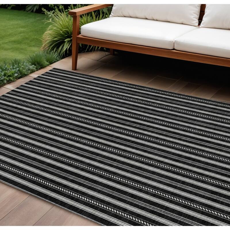 HomeRoots Striped Transitional Rectangle Outdoor Rug - 10' X 14'