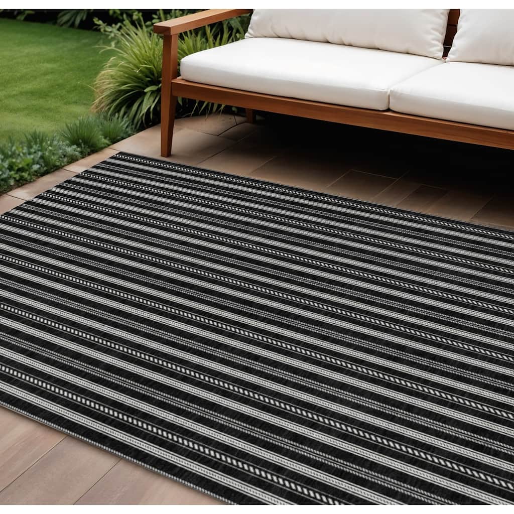 HomeRoots Striped Transitional Rectangle Outdoor Rug