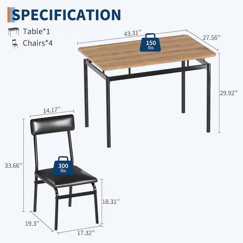 Kitchen Dining Table Set for 4 with Chairs for Kitchen Room and Small Spaces