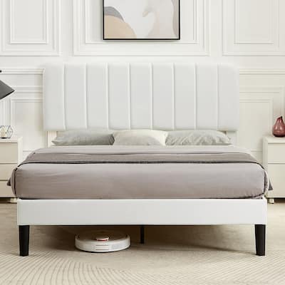 Javlergo Upholstered Platform Bed Frames with Height Adjustable Headboard, Sturdy Wooden Slats/Noise-free