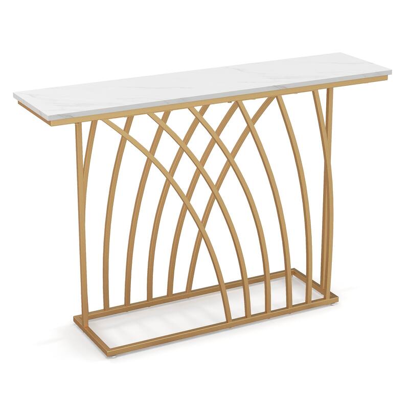 48" Gold Console Table with White Faux Marble Tabletop-White - 48" x 12" x 31.5" - Gold-White