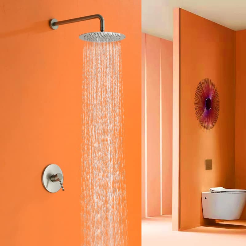 Wall Mounted Shower Faucet With Rough-in Valve Modern Complete Shower System Rainfall 10 Inch Round Shower Head Tirm Kit Set