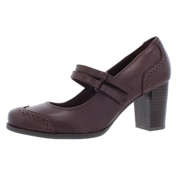 Clarks Burgundy Leather Cleason Tilly Stacked Heel Mary Janes Pumps New ...