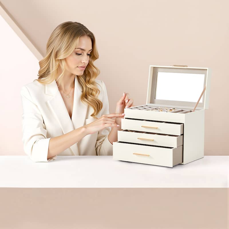 White-Pink Wood Jewelry Box with Velvet Lining and Clear Acrylic Top - 9.9” W x 6” D x 8.5” H