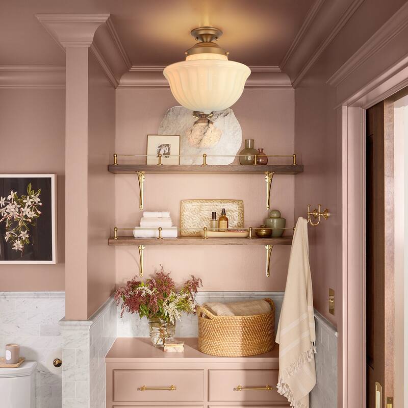 1-Light 14.9" Mid-Century Modern Gold Geometric Cone Milky White Glass Semi-Flush Mount Light - 14.9 in. W x 14.5 in. H