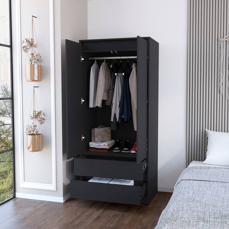 Armoire Closher with two doors, Bedroom, Black(44.8" H x 30.2" W x 19.7" D)