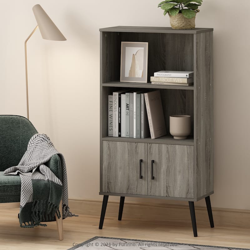Furinno Claude Mid Century Style Accent Storage Shelves with Wood Legs