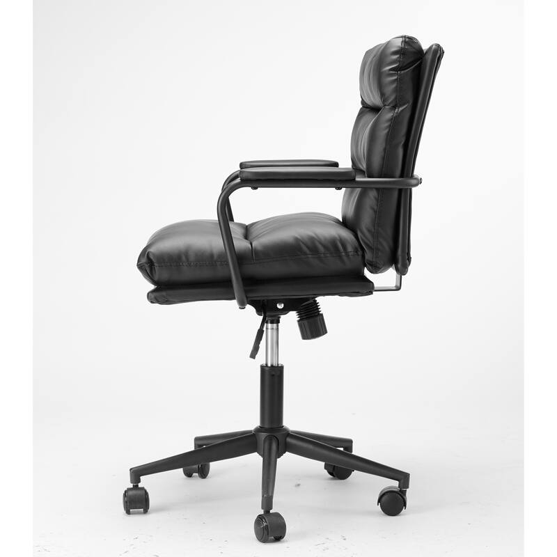 Black Mid Back Leather Office Chair with Arms and Wheels for Home Office