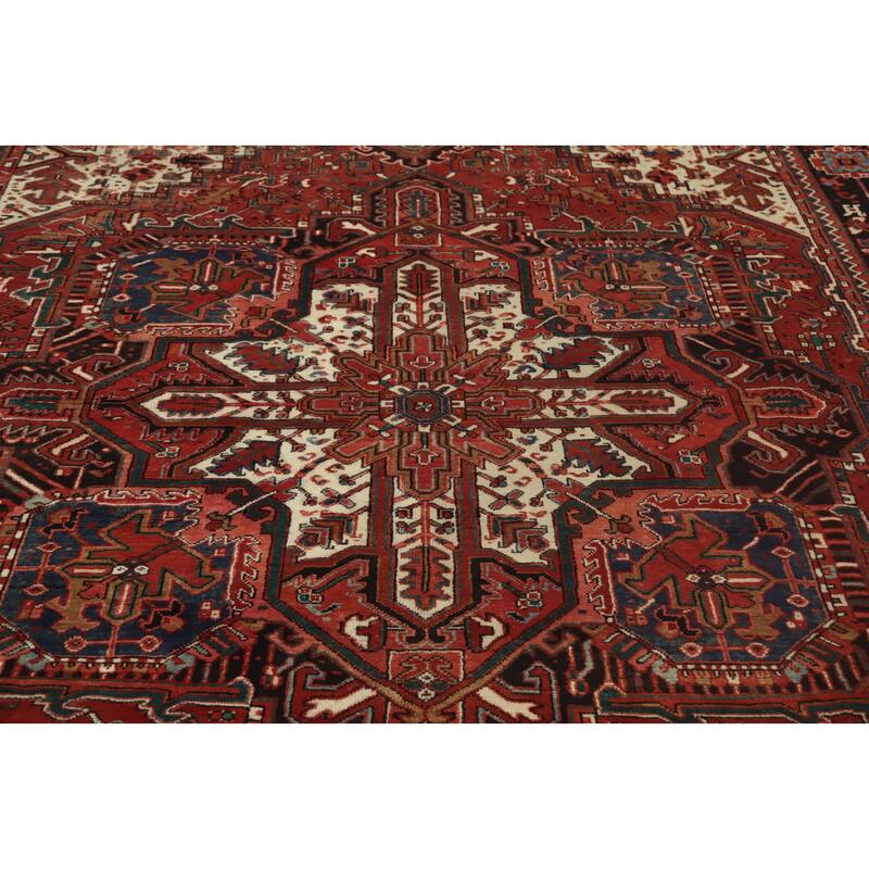 Hand Knotted Oriental 100% Wool Carpet Traditional Medallion Red Heriz Area Rug - 11' 0'' X 8' 0''