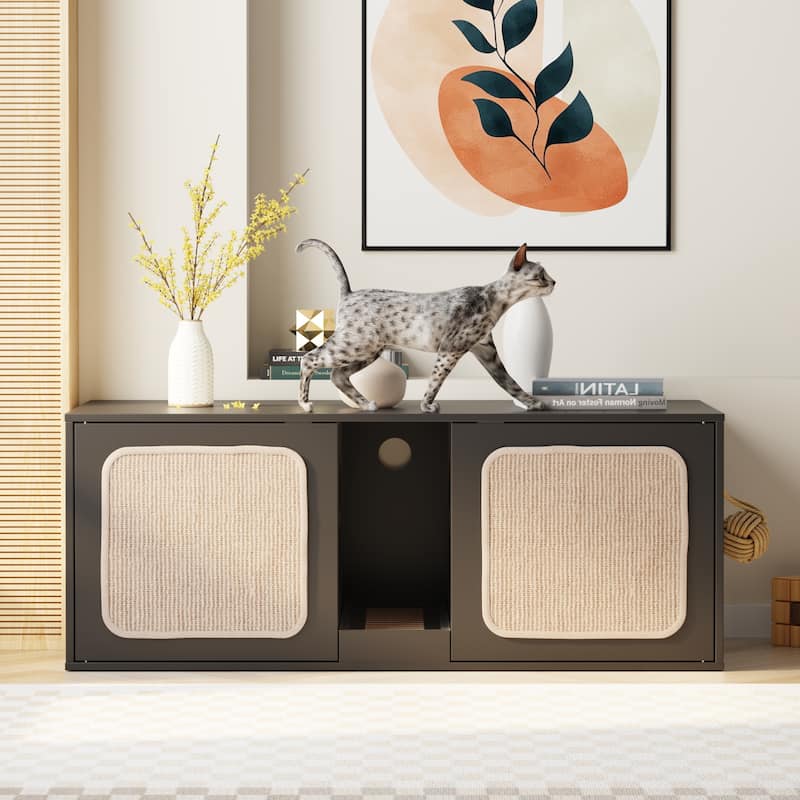 Modern Cat Litter Cat Enclosure,Washroom,Cabinet with two Large Rooms.