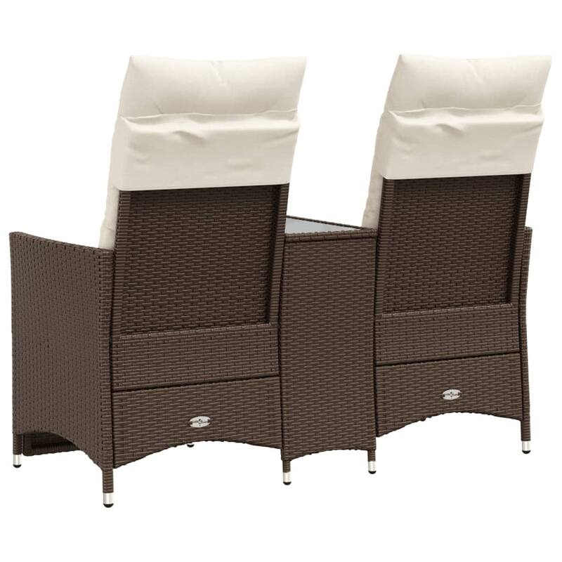 vidaXL Reclining Patio Sofa 2-Seater with Table Loveseat Furniture Poly Rattan - 23.2 x 51.2 x 36.2