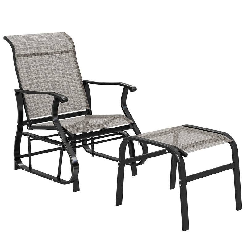 Outsunny Outdoor Glider Chair with Ottoman, 2-Piece Patio Glider Set with High Back and Wide Seat, Gliding Outdoor Lounge Se