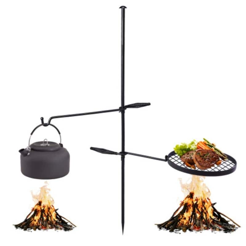 Swivel Campfire Grill With Height Adjustable Grill Grate And Hanger Rod - Steel