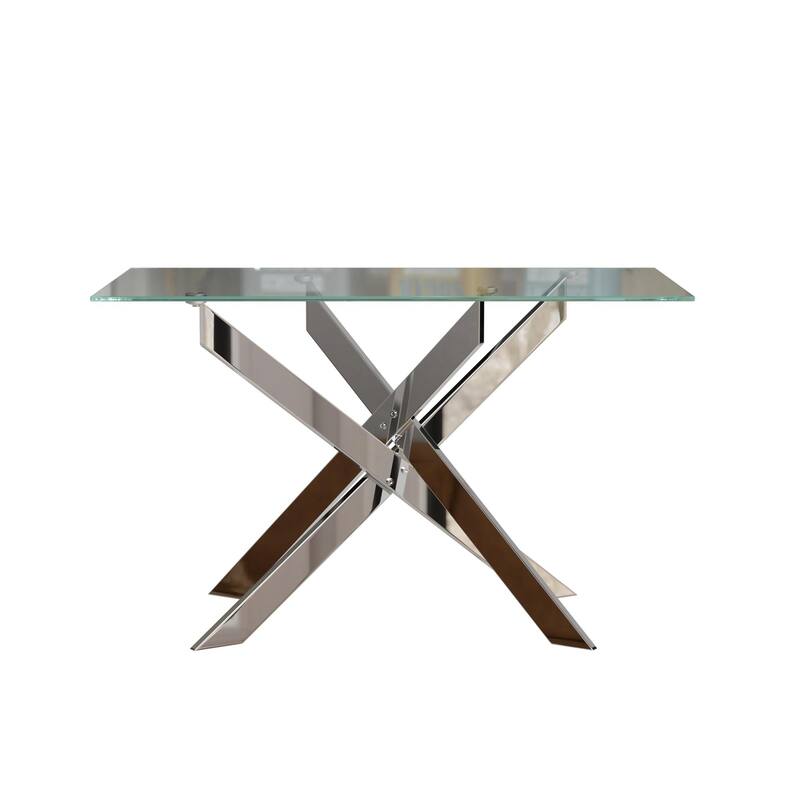 47.2-inch modern minimalist tempered glass coffee table, metal leg rectangular dining table, transparent glass dining table