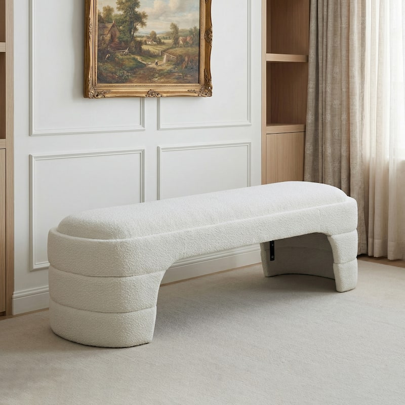 65"W Chenille Upholstered End of Bench ,Entryway Shoe Bench,FootStool Ottoman for Bedroom, Living Room