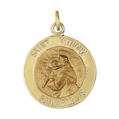Curata 14k Yellow Gold 15mm Polished Round St. Anthony Medal Necklace, 16"