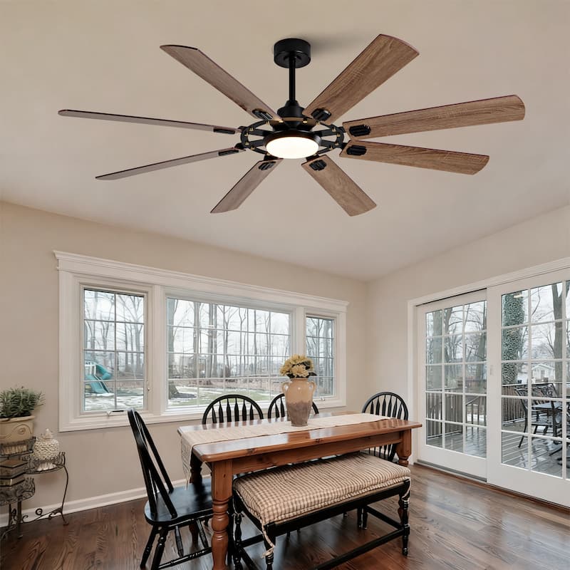 Large Ceiling Fan with Light: Modern 72-inch 8-Blade Outdoor Ceiling Fan with Remote Control - Black + Dark Walnut