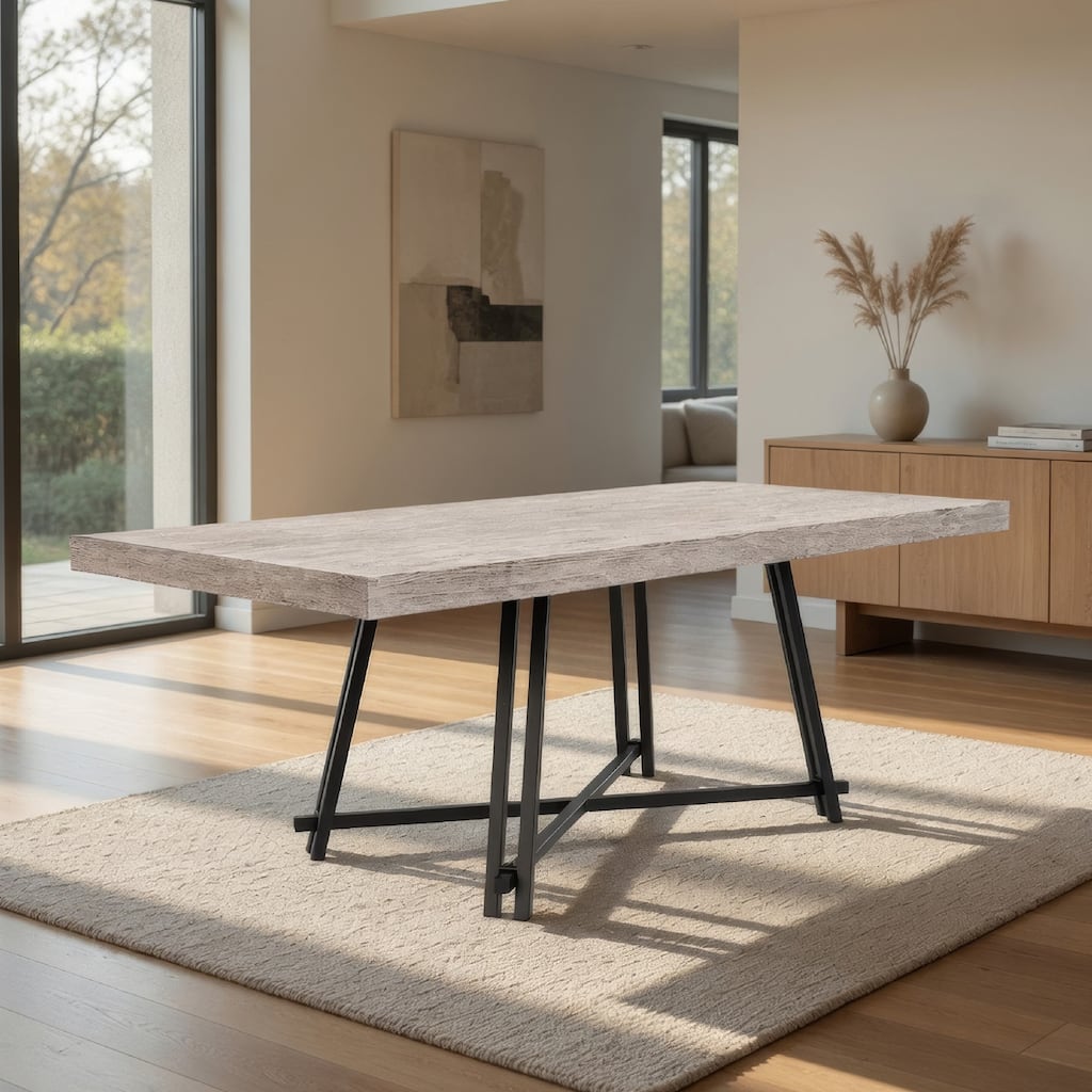 Toty Rectangular Dining Table, Pedestal Base, Black Rubberwood 84 Inch Top