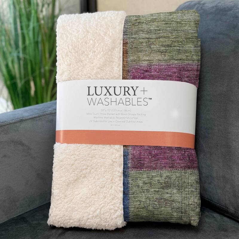 Premium Machine Washable Vintage Patchwork Sherpa Throw Blanket
