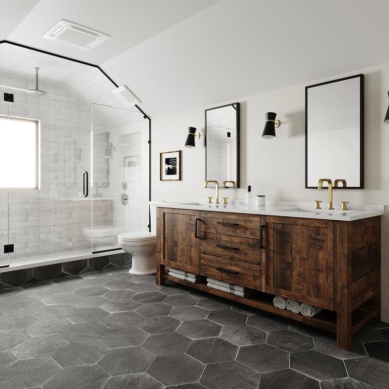 Widespread Bathroom Faucet with Industrial Round Handles Pop-Up Drain