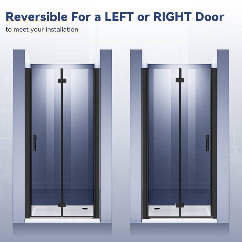 Elegant Bi-Fold Frameless Pivot Swing Shower Door Enclosure with Clear Glass Panel and Hardware Kit Reversible Installation