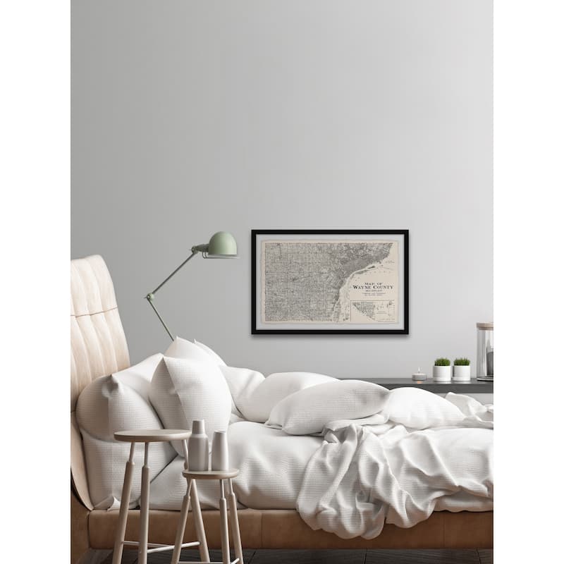 'Map of Wayne County, Michigan' Framed Painting Print