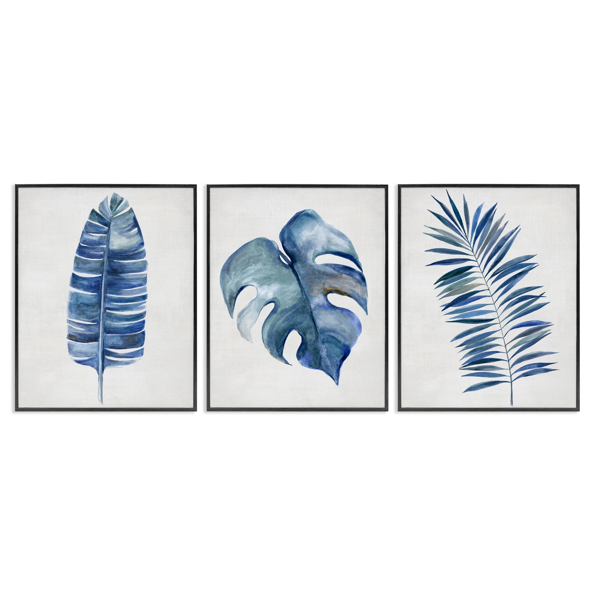 Stupell Vintage Tropical Leaves Framed Giclee Art Design By Hannah Dawson (Set of 3)