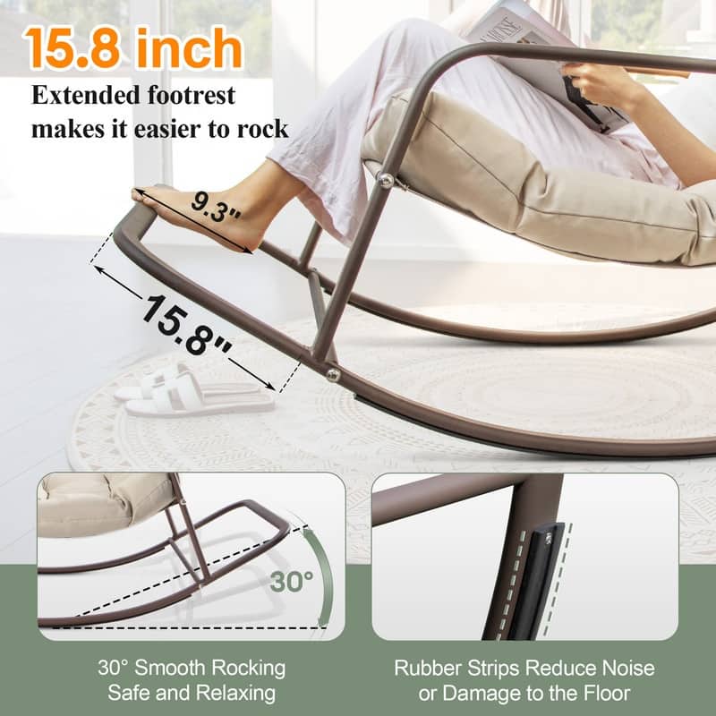 FINCATI Outdoor Patio Oversized Rocking Chair Papasan, Comfy Rocking Lounge Chair, Metal Rocking Chair with Cushion