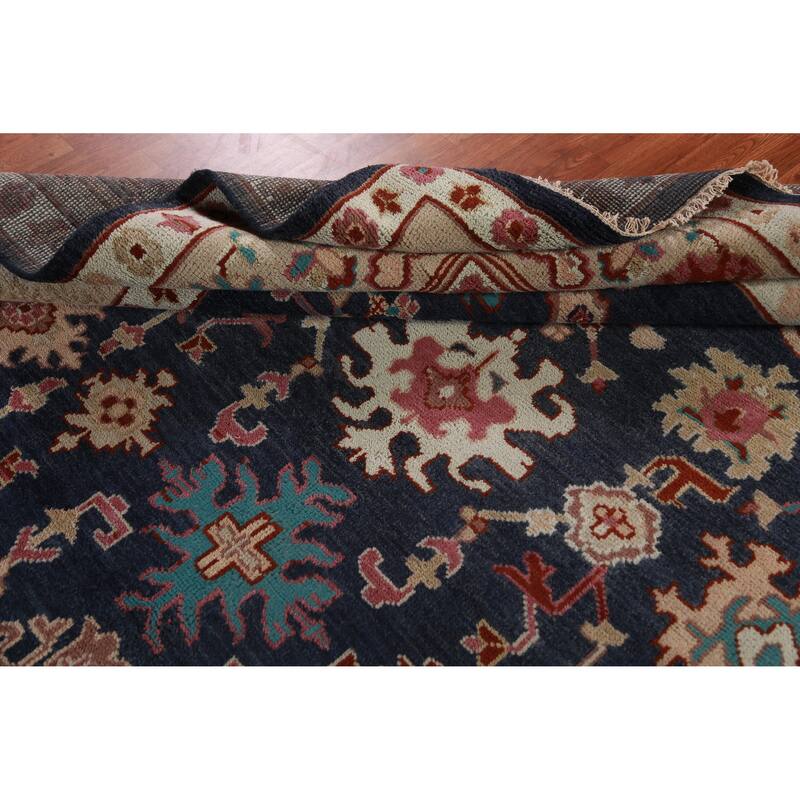 Navy Blue Oushak Indian Area Rug Hand-Knotted Wool Carpet - 9'3" x 12'0"