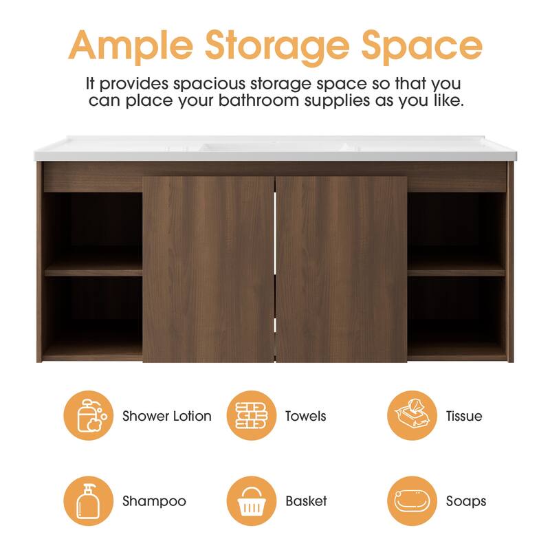 48-Inch Wall-Mounted Modern Bathroom Vanity with Single Sink – Sleek MDF Construction for Contemporary Spaces