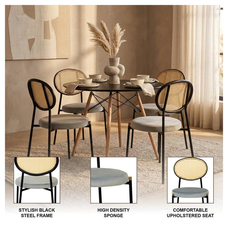 Leisuremod 5-Piece Dining Set with 1 Modern Solid Wood Top Round Dining Table and 4 Velvet/Leather Upholstered Chairs