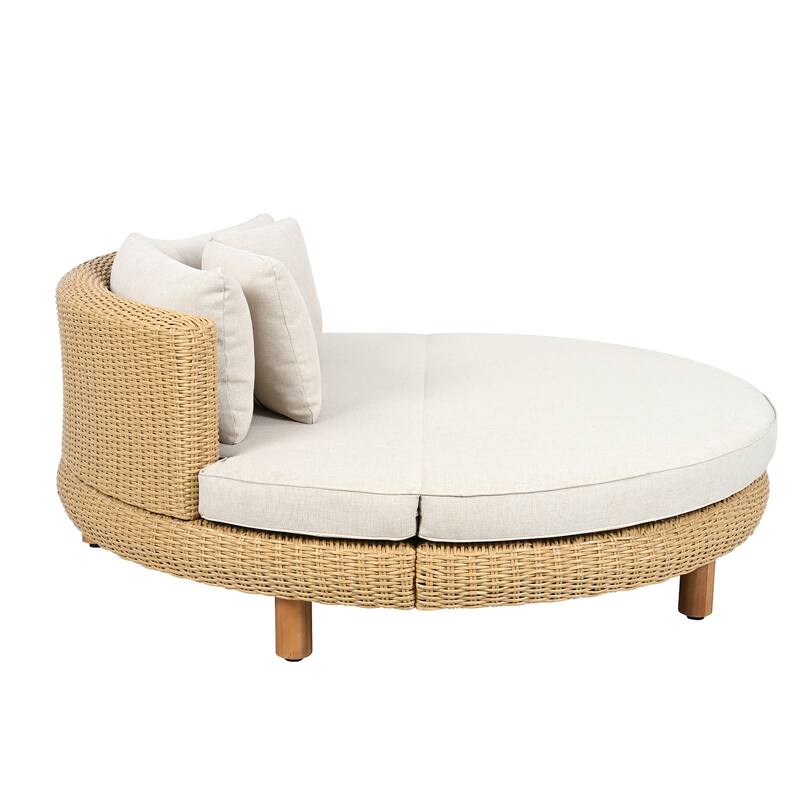 Scott Living Jennie Outdoor Round Wicker Daybed with Water-Resistant Beige Cushions