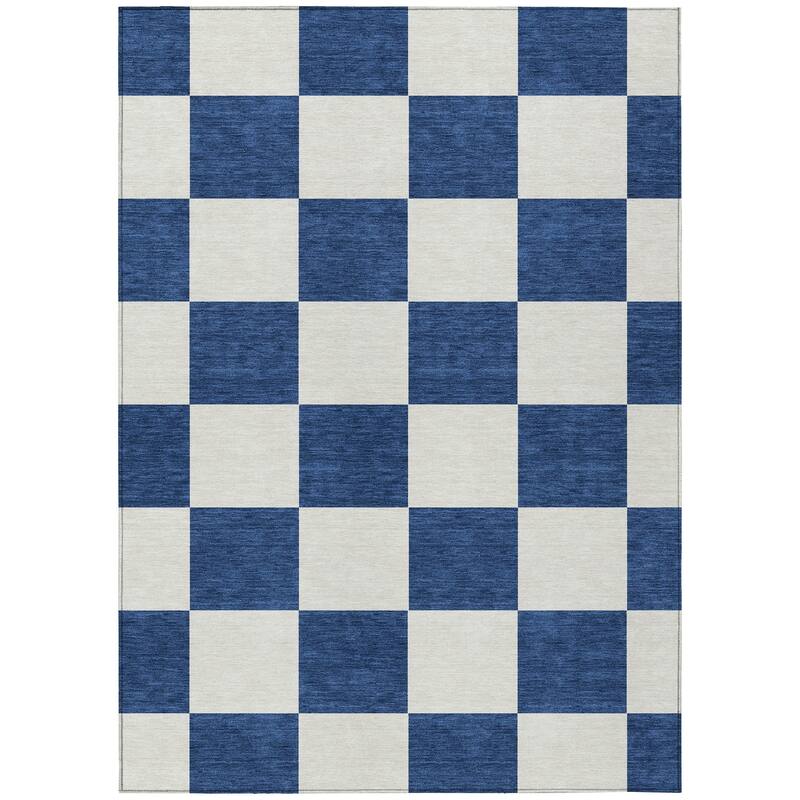 Machine Washable Indoor/ Outdoor Modern Checker Chantille Rug