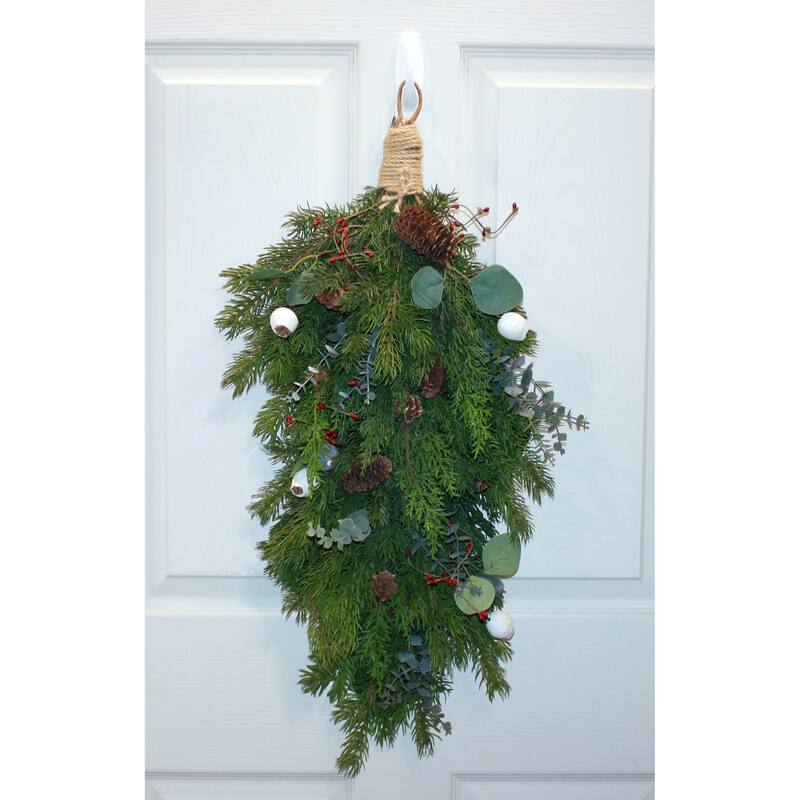 30" Christmas Artificial Spruce Evergreen Pine Cypress Pine Cones & Fig Teardrop Swag - 30