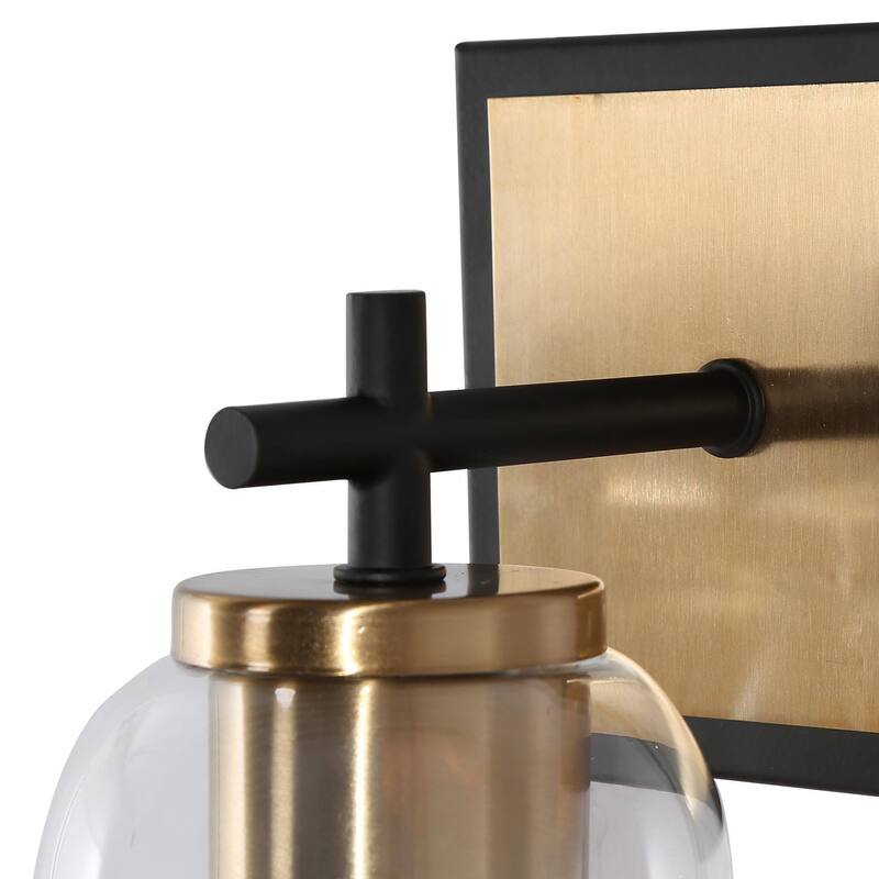 Modern Transitional 1-Light Black Gold Cylinder Glass Wall Sconce Dimmable Bathroom Vanity Lights