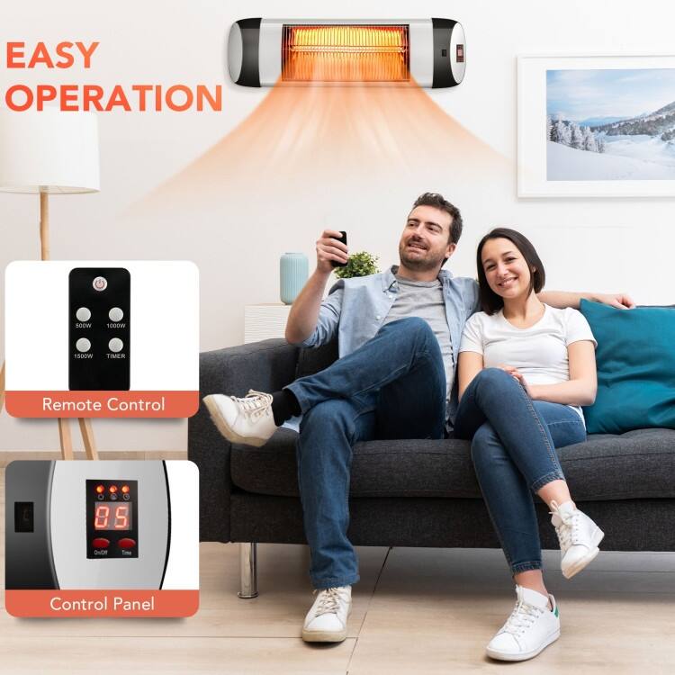 1500W Wall-Mounted Electric Heater Patio Infrared Heater with Remote Control - 26'' x 4'' x 8'' (L x W x H)