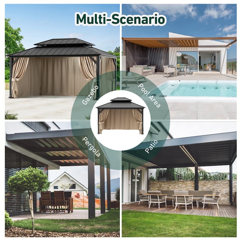 Gazebo Curtain Replacement Universal 4-Panel Sidewalls 12' x 16', Outdoor Gazebo Privacy Curtains with Zipper (Curtain Only)