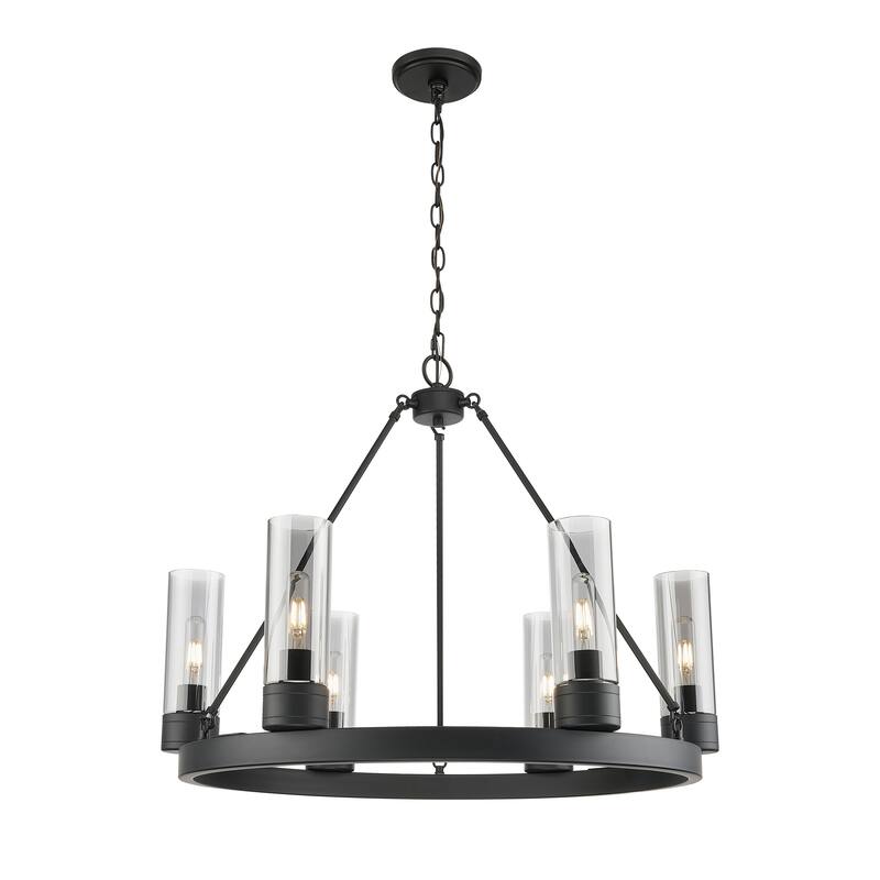 Innovations Lighting Downtown Urban - Boreas - 6 Light 29" Chandelier with 8" Shades - Matte Black/Light Smoke