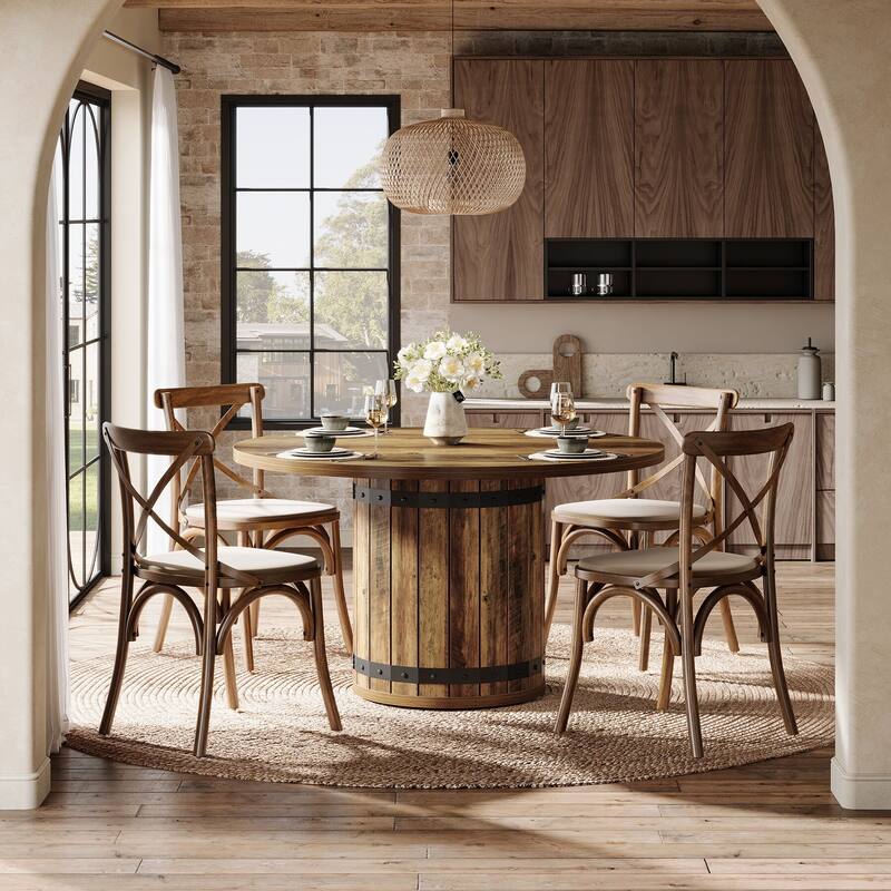 Farmhouse Round Dining Table , 39.37-Inch Dining Table