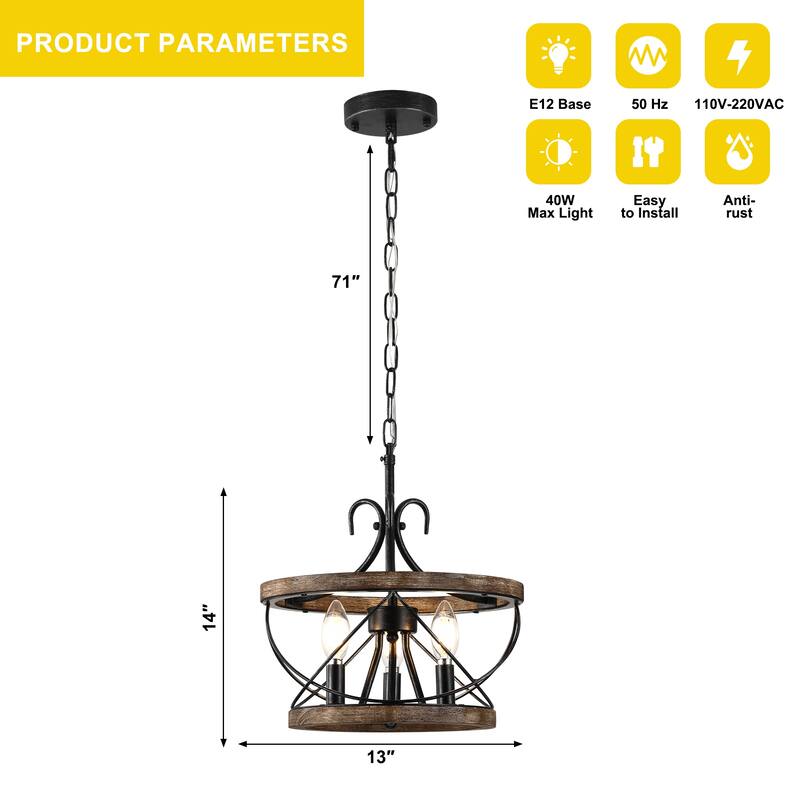 Oaks Aura 5-Light Farmhouse Wood Chandelier, Drum Chandelier for Dining Room Height Adjustable