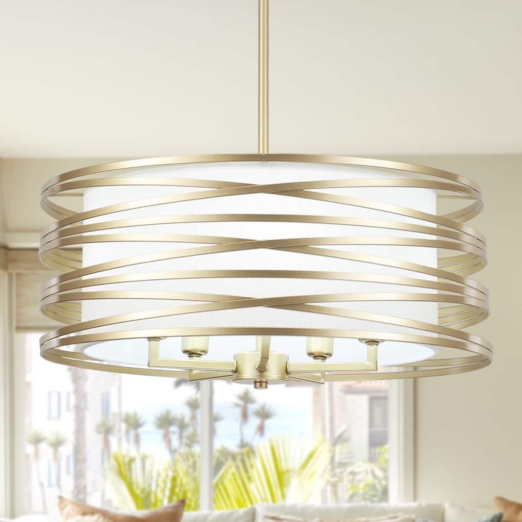 Zjvaive Modern 5-Light Metal Circular Chandelier with White Fabric Shade Interior