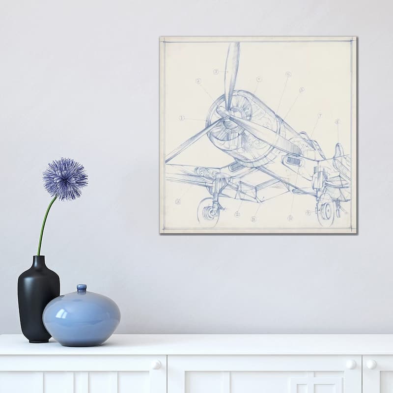 iCanvas "Airplane Mechanical Sketch II" by Ethan Harper Canvas Print - 18x18x1.5