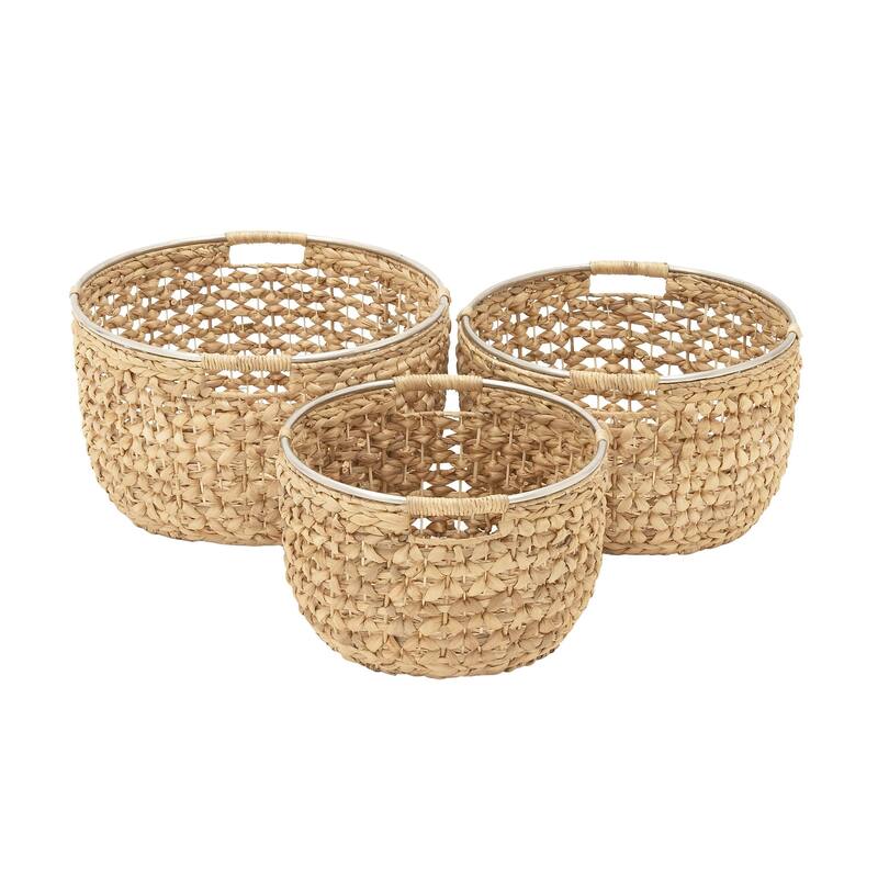 Seagrass Handmade Decorative and Functional Storage Basket with Metal Handles - Set of 3 Light Brown - Roche River Decor - Light Brown