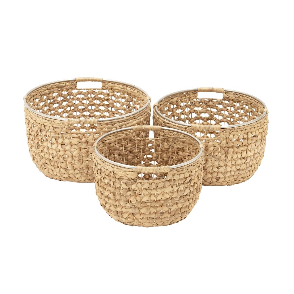 Seagrass Handmade Decorative and Functional Storage Basket with Metal Handles - Set of 3 Light Brown - Roche River Decor