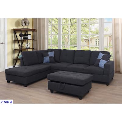 3-Pieces Sectional Sofa Set,Left Facing,Black Grey Linen(125A)