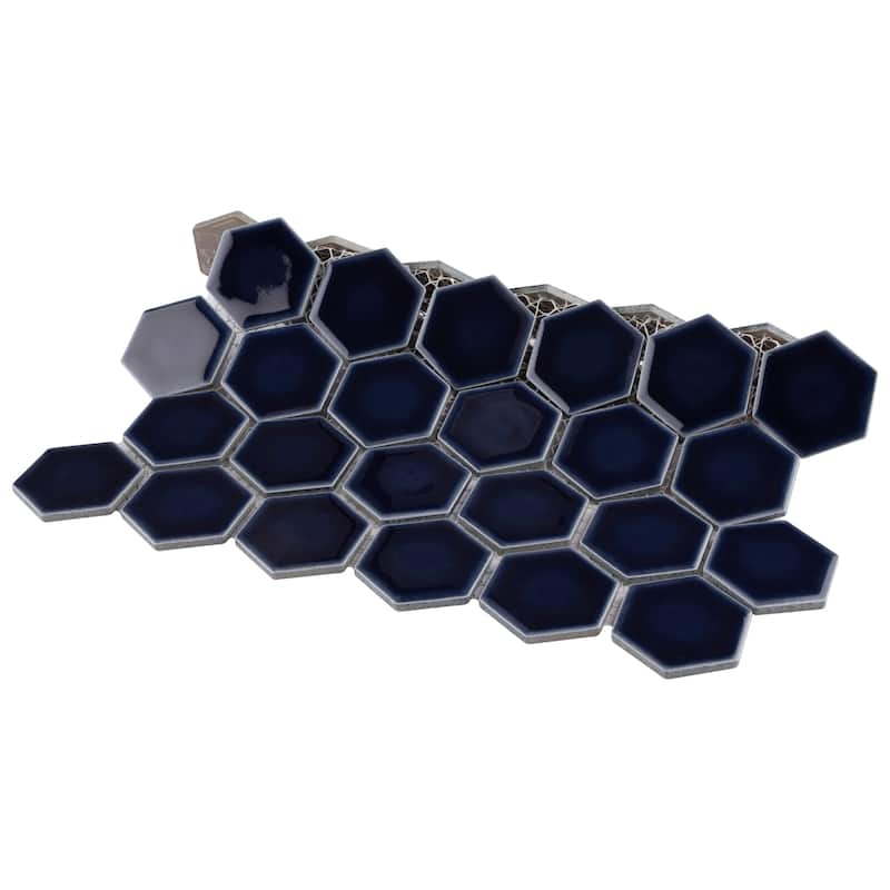 Merola Tile Hudson Due 2" Hex Smoky Blue 10-7/8" x 12-5/8" Porcelain Floor and Wall Tile