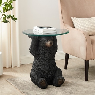 Linon Barney Bear Cabin Resin, Glass Accent Side Table